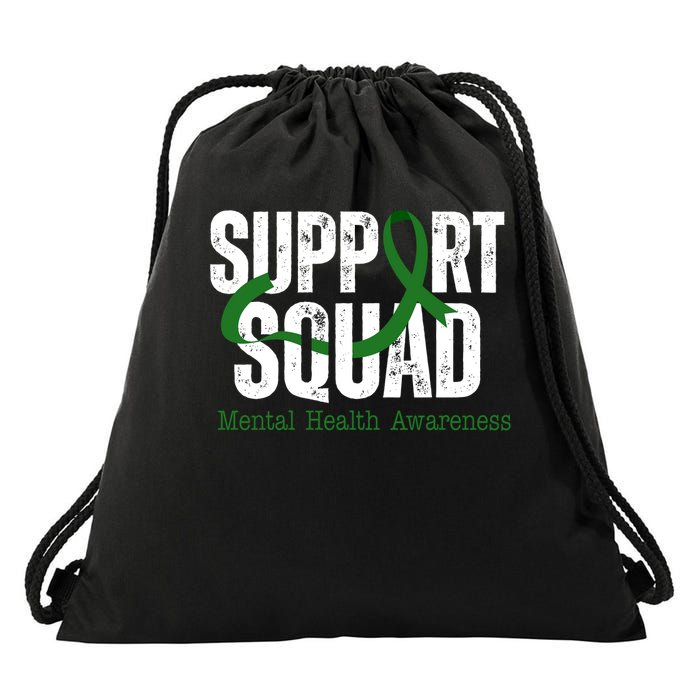 Support Squad Mental Health Awareness Green Ribbon Drawstring Bag