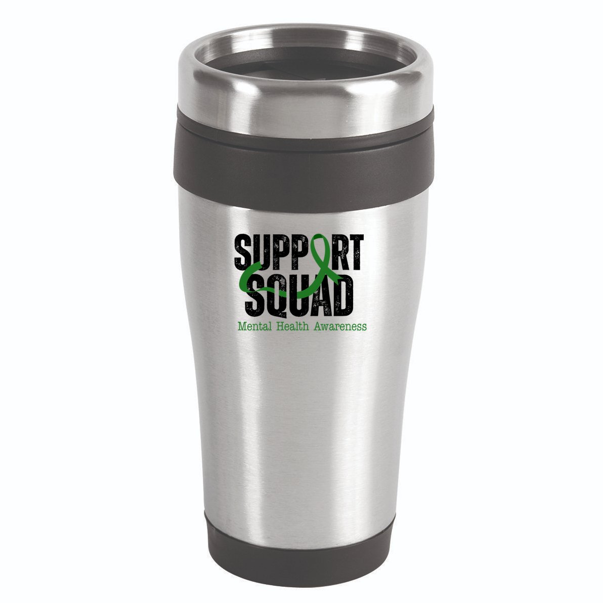 Support Squad Mental Health Awareness Green Ribbon 16oz Travel Tumbler