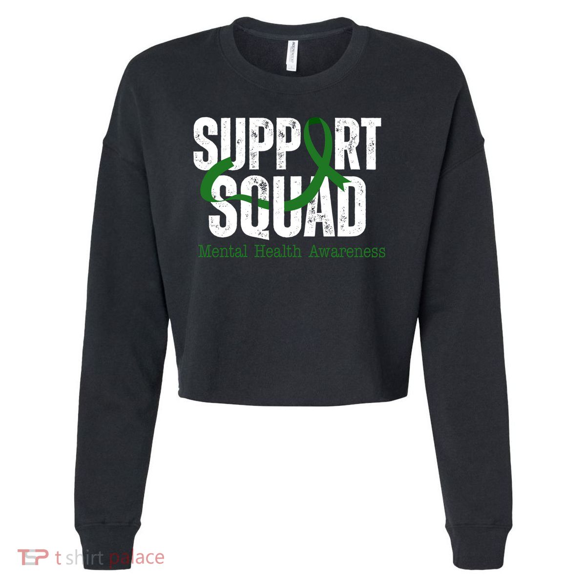 Support Squad Mental Health Awareness Green Ribbon Cropped Pullover Crew