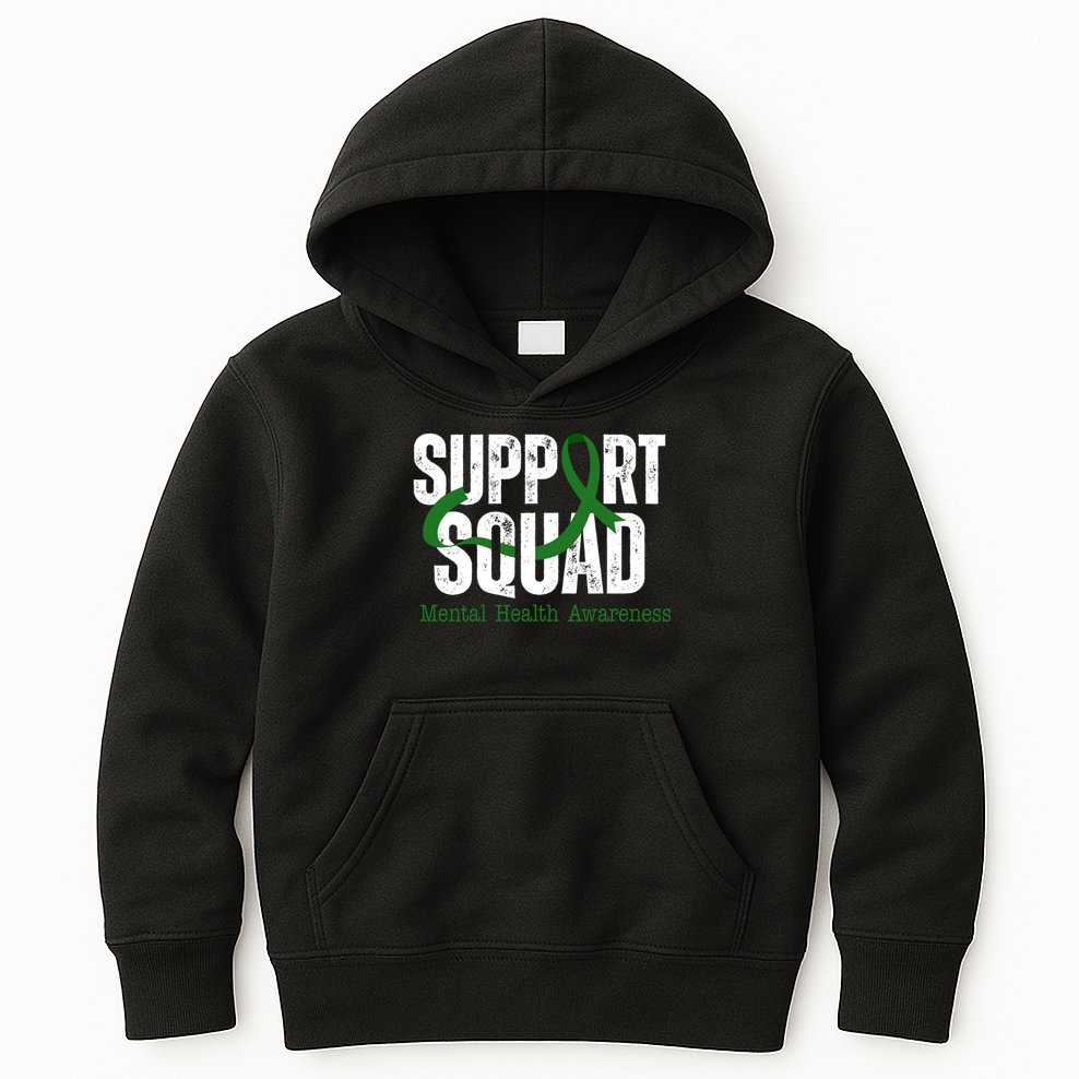 Support Squad Mental Health Awareness Green Ribbon Kids Hoodie