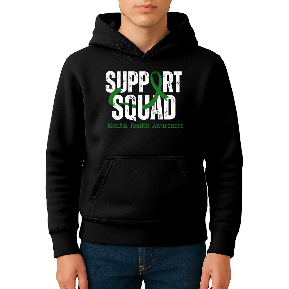 Support Squad Mental Health Awareness Green Ribbon Kids Hoodie