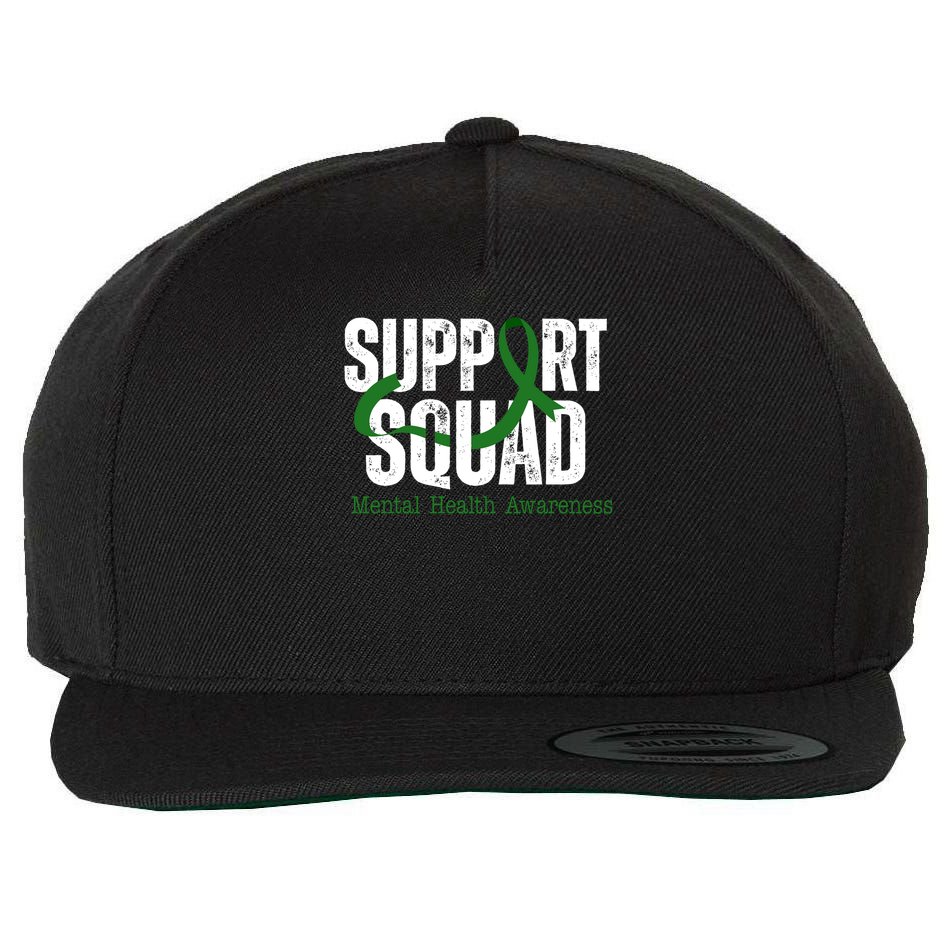 Support Squad Mental Health Awareness Green Ribbon Wool Snapback Cap
