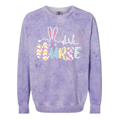 Stethoscope Scrub Nurse Life Easter Day Cute Bunny With Eggs Colorblast Crewneck Sweatshirt