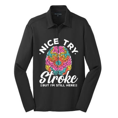 Stroke Survivor Nice Try Stroke Brain Injury Awareness Gift Silk Touch Performance Long Sleeve Polo