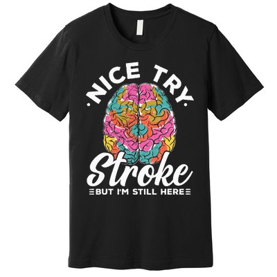 Stroke Survivor Nice Try Stroke Brain Injury Awareness Gift Premium T-Shirt