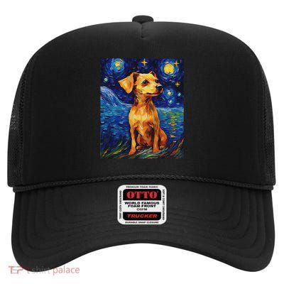 Surreal Starry Night Chiweenie Dog High Crown Mesh Back Trucker Hat