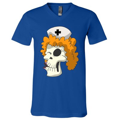 Skull Skeleton Nurse Cool Gift V-Neck T-Shirt