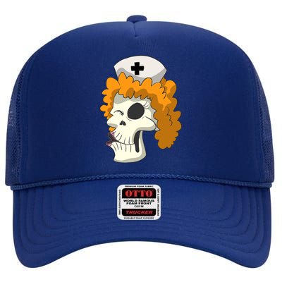 Skull Skeleton Nurse Cool Gift High Crown Mesh Back Trucker Hat