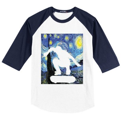 Skateboarding Starry Night Skateboard Van Gogh Baseball Sleeve Shirt