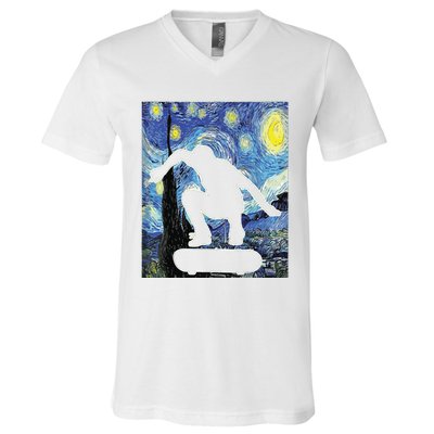 Skateboarding Starry Night Skateboard Van Gogh V-Neck T-Shirt