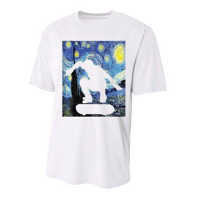 Skateboarding Starry Night Skateboard Van Gogh Performance Sprint T-Shirt