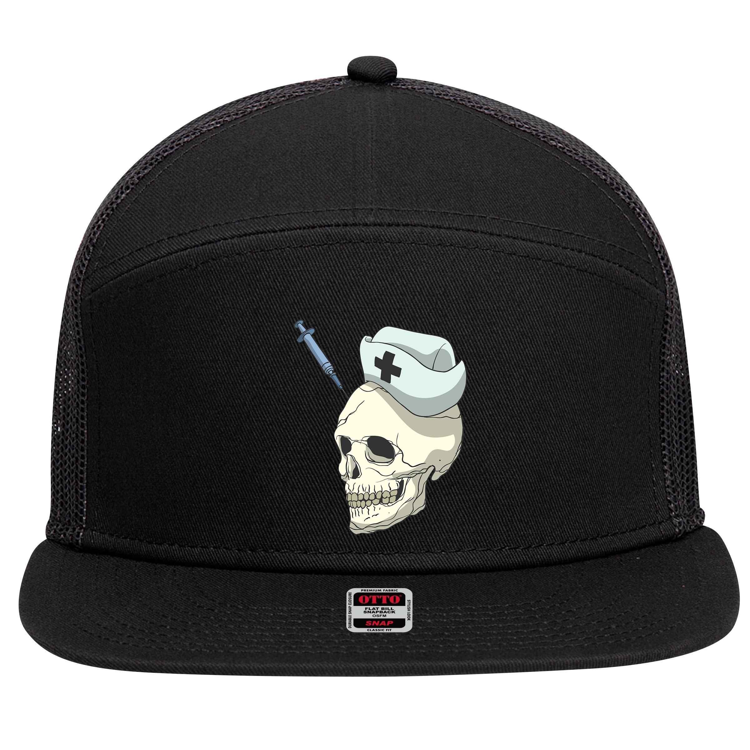 Skull Skeleton Nurse Injection Cute Gift 7 Panel Mesh Trucker Snapback Hat