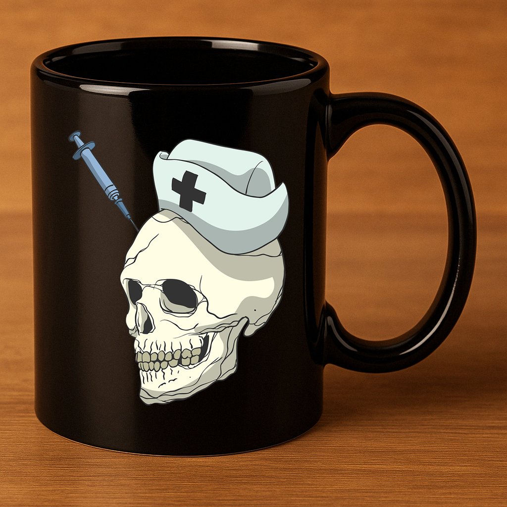Skull Skeleton Nurse Injection Cute Gift 11oz C Handle Ceramic Mug