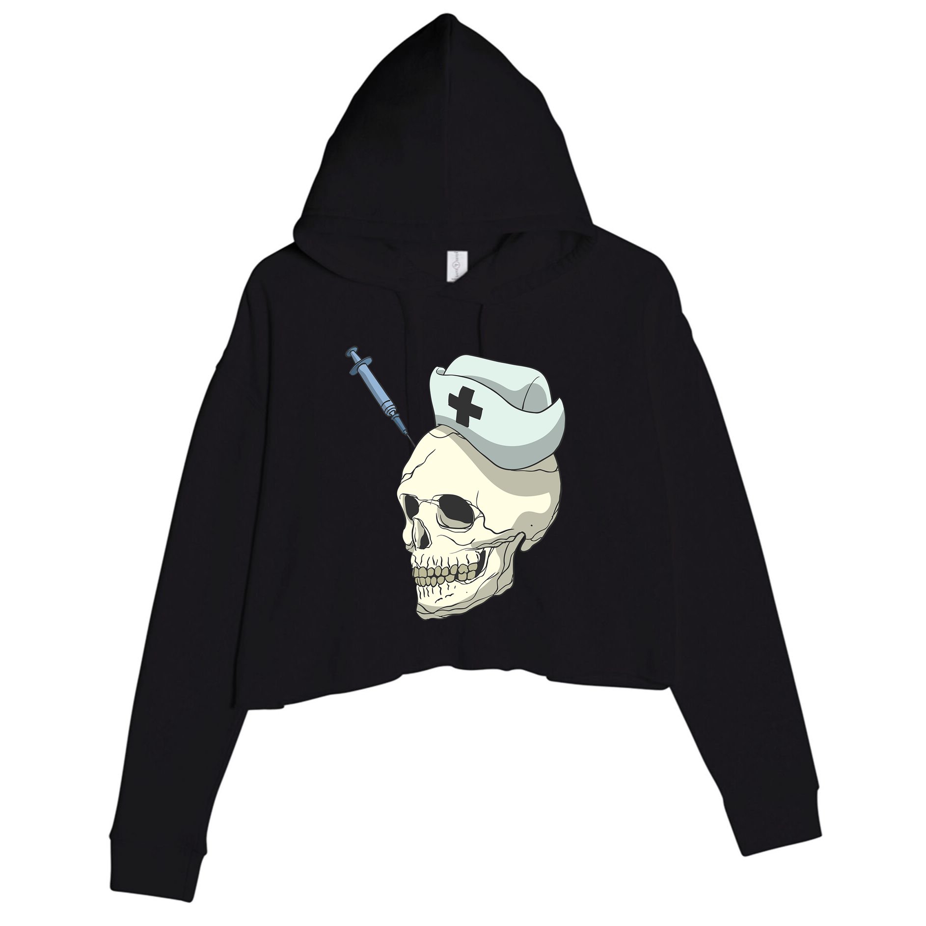 Skull Skeleton Nurse Injection Cute Gift Crop Fleece Hoodie