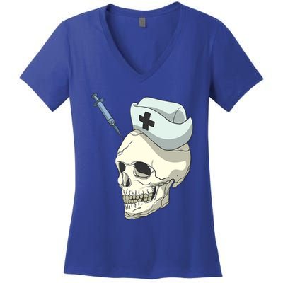 Skull Skeleton Nurse Injection Cute Gift Women's V-Neck T-Shirt
