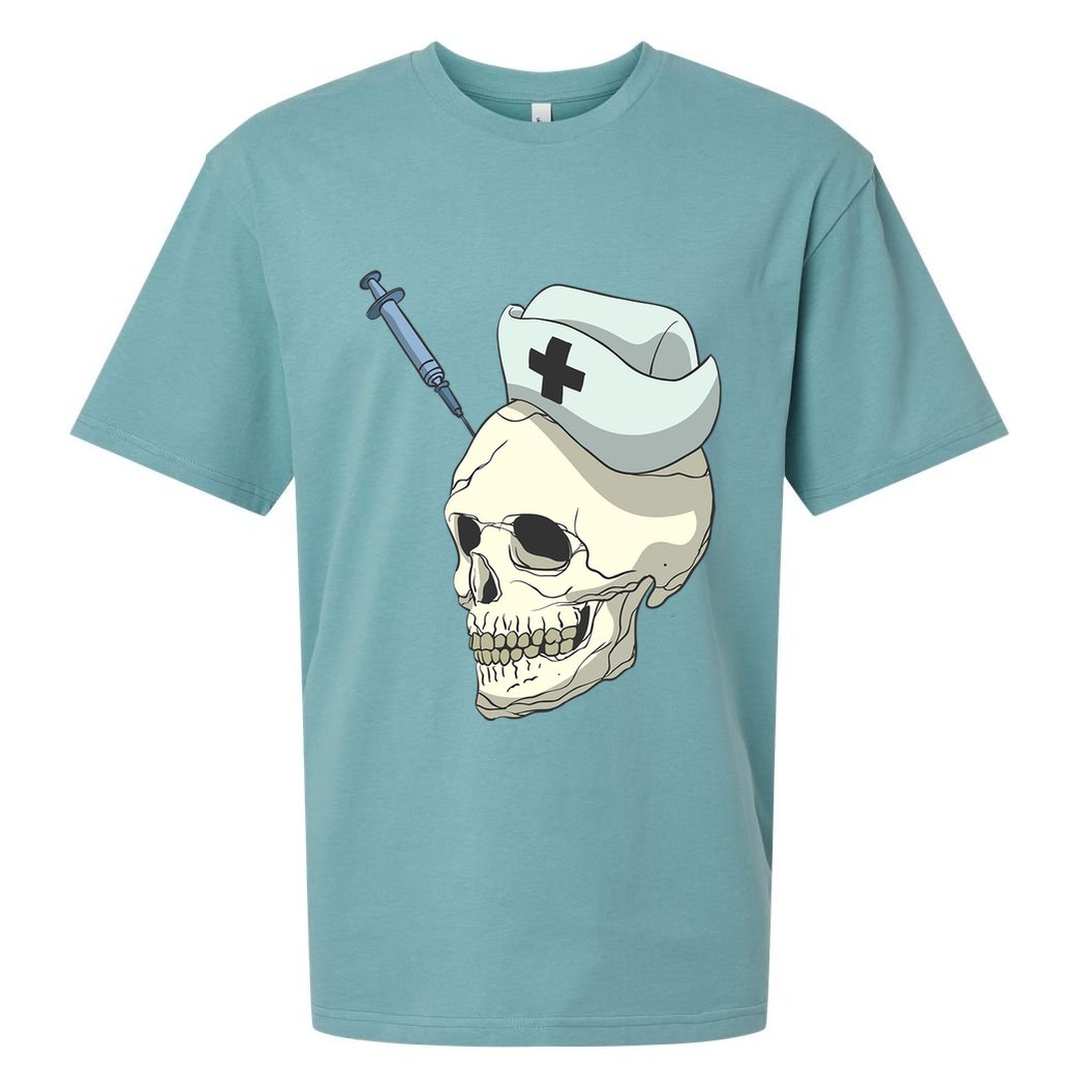 Skull Skeleton Nurse Injection Cute Gift Sueded Cloud Jersey T-Shirt