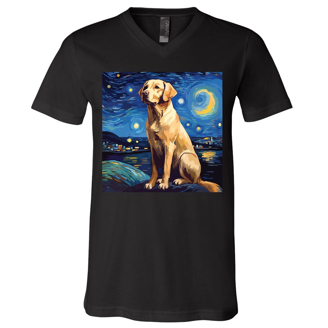 Surreal Starry Night Labrador Retriever Dog V-Neck T-Shirt