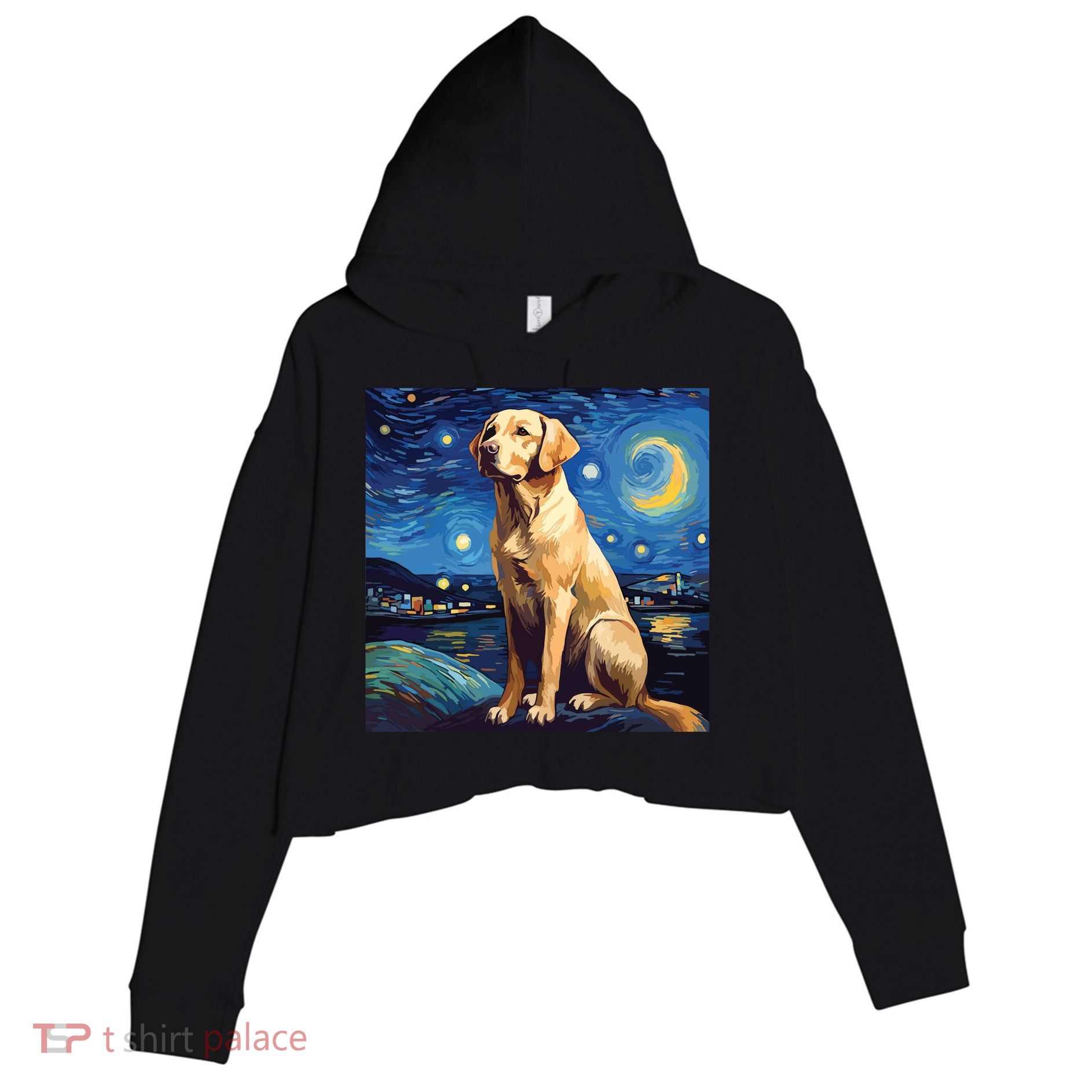 Surreal Starry Night Labrador Retriever Dog Crop Fleece Hoodie