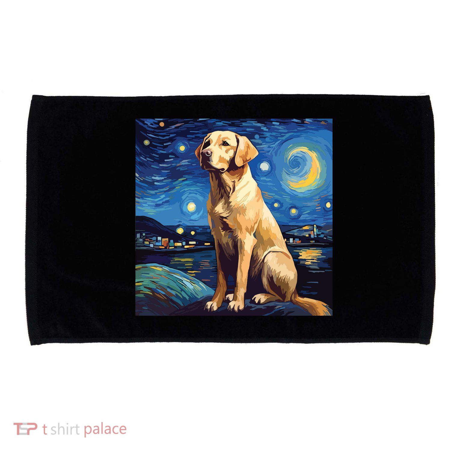 Surreal Starry Night Labrador Retriever Dog Microfiber Hand Towel