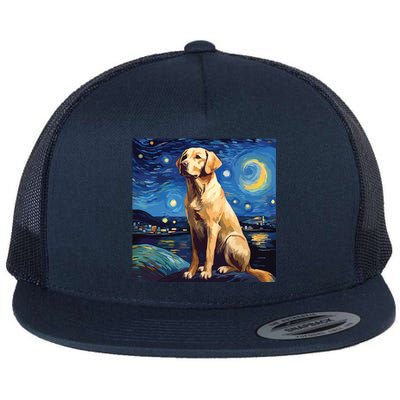 Surreal Starry Night Labrador Retriever Dog Flat Bill Trucker Hat