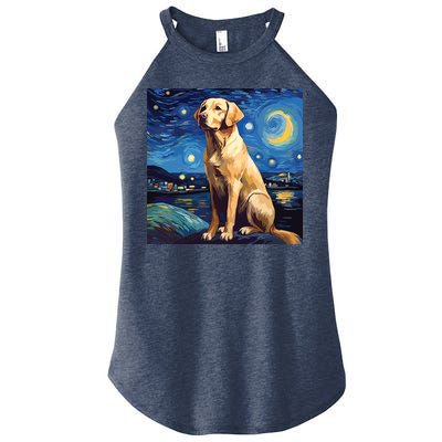 Surreal Starry Night Labrador Retriever Dog Women's Perfect Tri Rocker Tank