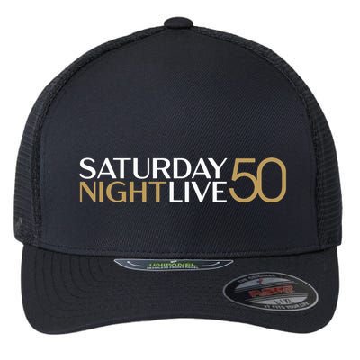 S.N.L S.A.T.U.R.D.A.Y N.I.G.H.T Live 50 White And Gold Flexfit Unipanel Trucker Cap