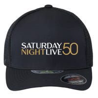 S.N.L S.A.T.U.R.D.A.Y N.I.G.H.T Live 50 White And Gold Flexfit Unipanel Trucker Cap