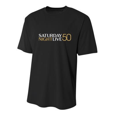 S.N.L S.A.T.U.R.D.A.Y N.I.G.H.T Live 50 White And Gold Youth Performance Sprint T-Shirt