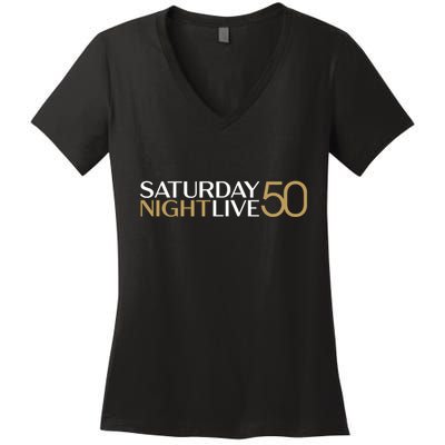 S.N.L S.A.T.U.R.D.A.Y N.I.G.H.T Live 50 White And Gold Women's V-Neck T-Shirt