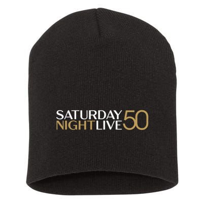 S.N.L S.A.T.U.R.D.A.Y N.I.G.H.T Live 50 White And Gold Short Acrylic Beanie