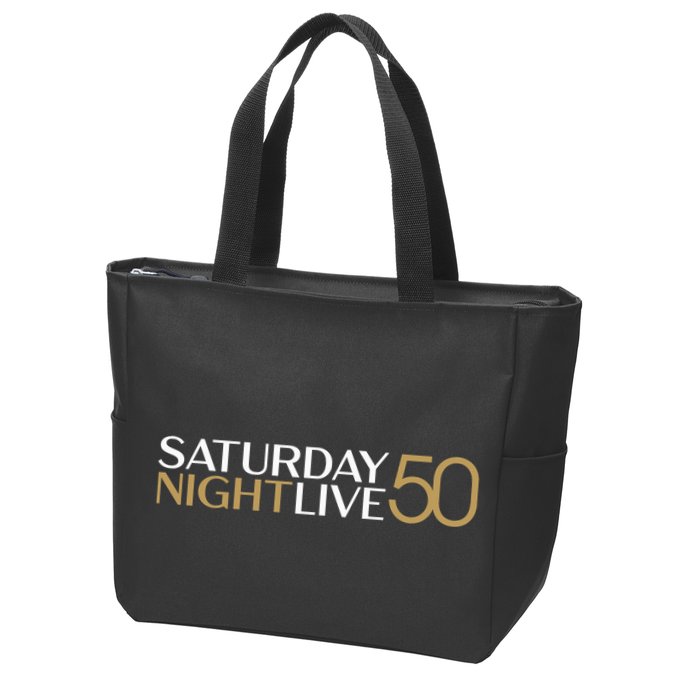 S.N.L S.A.T.U.R.D.A.Y N.I.G.H.T Live 50 White And Gold Zip Tote Bag