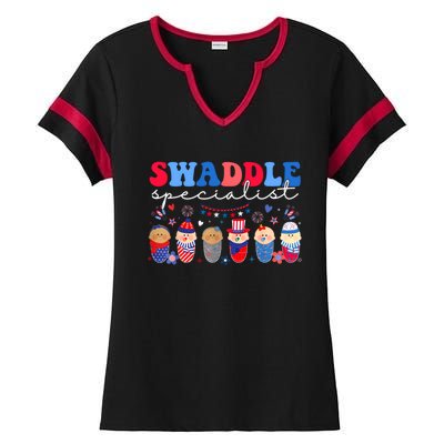 Swaddle Specialist Nicu L&D Mother Baby Nurse 4th Of July Ladies Halftime Notch Neck Tee