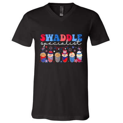 Swaddle Specialist Nicu L&D Mother Baby Nurse 4th Of July V-Neck T-Shirt