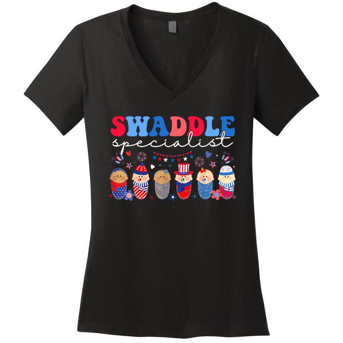 Swaddle Specialist Nicu L&D Mother Baby Nurse 4th Of July Women's V-Neck T-Shirt