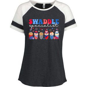 Swaddle Specialist Nicu L&D Mother Baby Nurse 4th Of July Enza Ladies Jersey Colorblock Tee