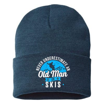 Skiing Skier Never Underestimate An Old Man On Skis Premium Sustainable Knit Beanie