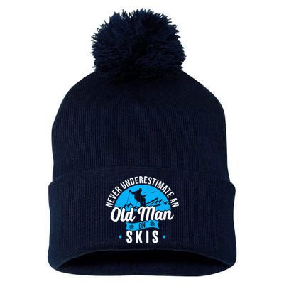 Skiing Skier Never Underestimate An Old Man On Skis Premium Pom Pom 12in Knit Beanie