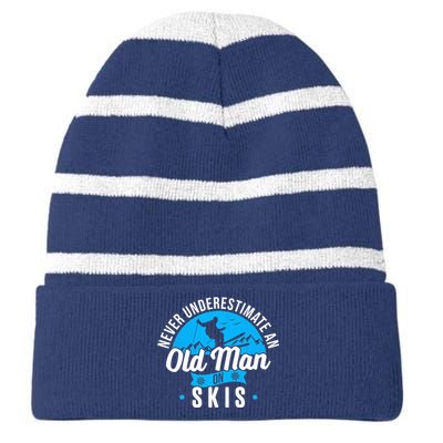 Skiing Skier Never Underestimate An Old Man On Skis Premium Striped Beanie with Solid Band