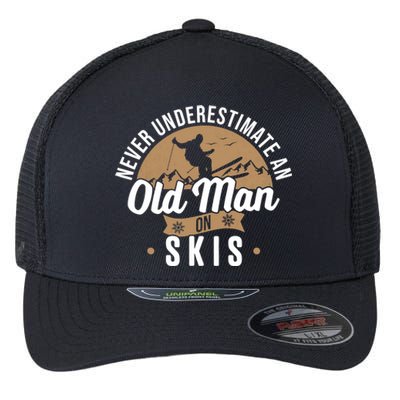 Skiing Skier Never Underestimate An Old Man On Skis Flexfit Unipanel Trucker Cap