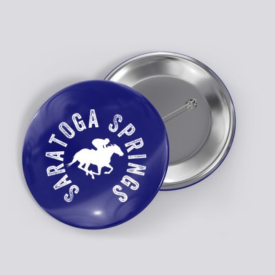 Saratoga Springs New York Horse Racing Jockey Funny Gift Button