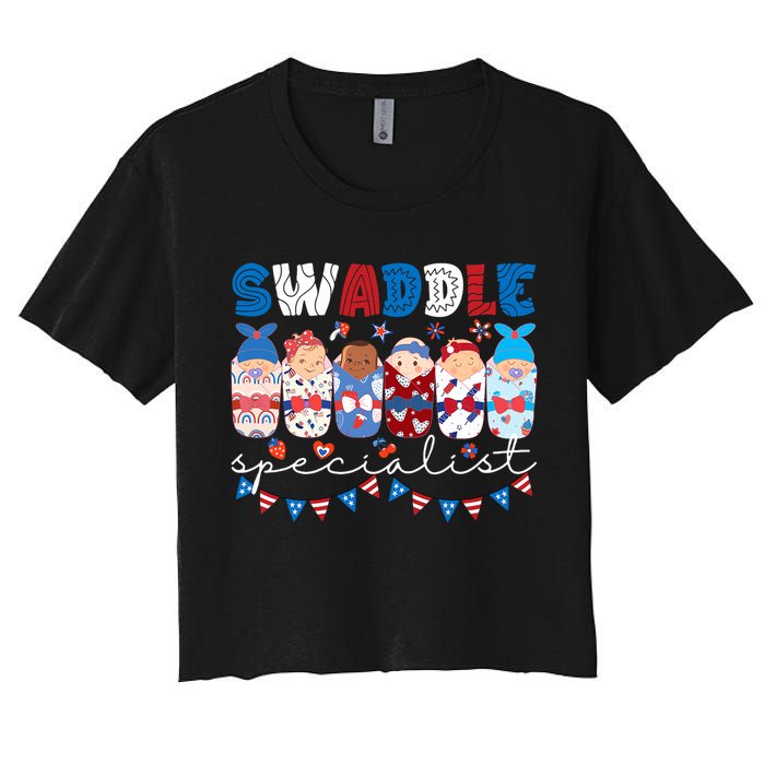 Swaddle Specialist Nicu Mother Baby Nurse 4th Of July Usa Women's Crop Top Tee