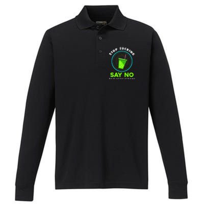 Stop Sucking No Plastic Straws Earth Day Performance Long Sleeve Polo