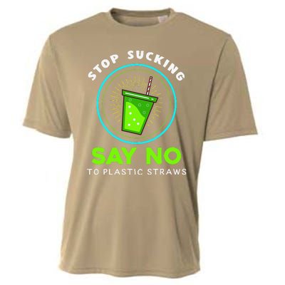 Stop Sucking No Plastic Straws Earth Day Cooling Performance Crew T-Shirt