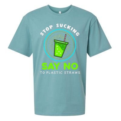 Stop Sucking No Plastic Straws Earth Day Sueded Cloud Jersey T-Shirt