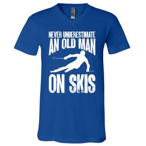 Skiing Skier Never Underestimate An Old On Skis Cool Gift V-Neck T-Shirt