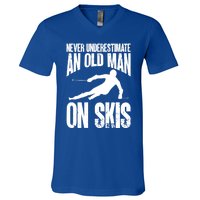 Skiing Skier Never Underestimate An Old On Skis Cool Gift V-Neck T-Shirt