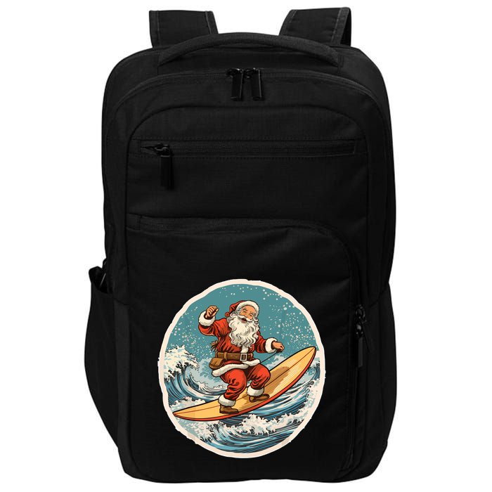 Surfing Santa On Surfboard Christmas In July Summer Surf Impact Tech Backpack