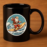 Surfing Santa On Surfboard Christmas In July Summer Surf 11oz C Handle Ceramic Mug