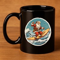 Surfing Santa On Surfboard Christmas In July Summer Surf 11oz C Handle Ceramic Mug
