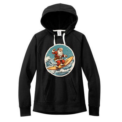 Surfing Santa On Surfboard Christmas In July Summer Surf Women's Fleece Hoodie